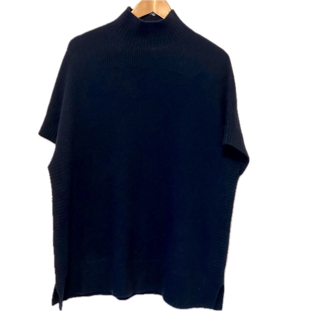 Isaac Mizrahi 100% cashmere navy blue poncho mock neck sweater oversized size XS